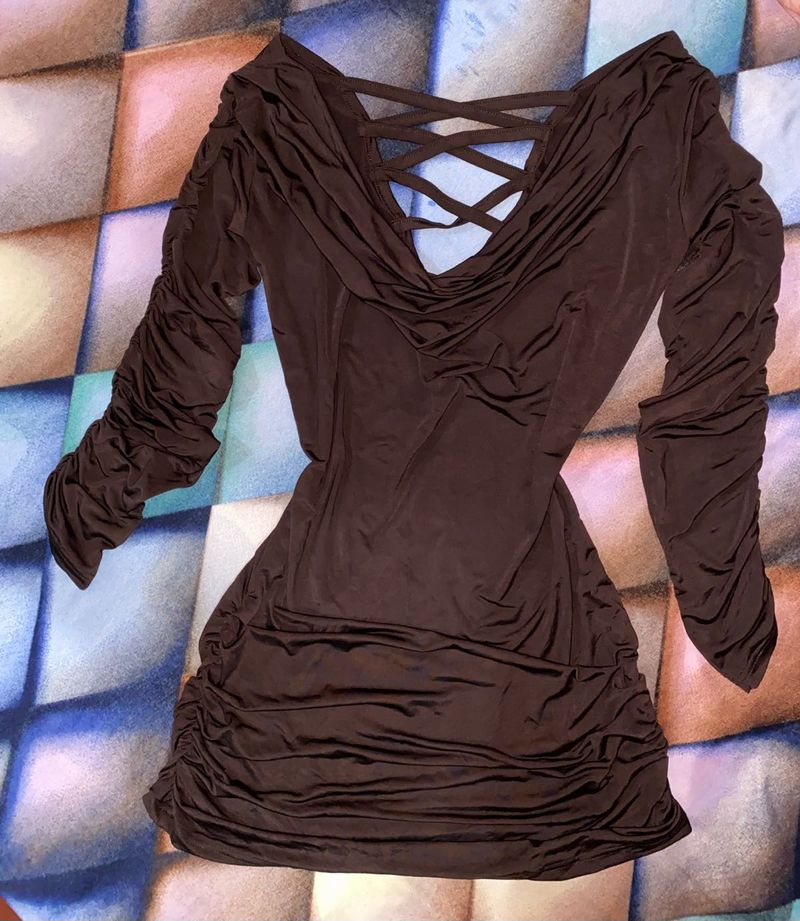 Chic Ruched Brown Dress