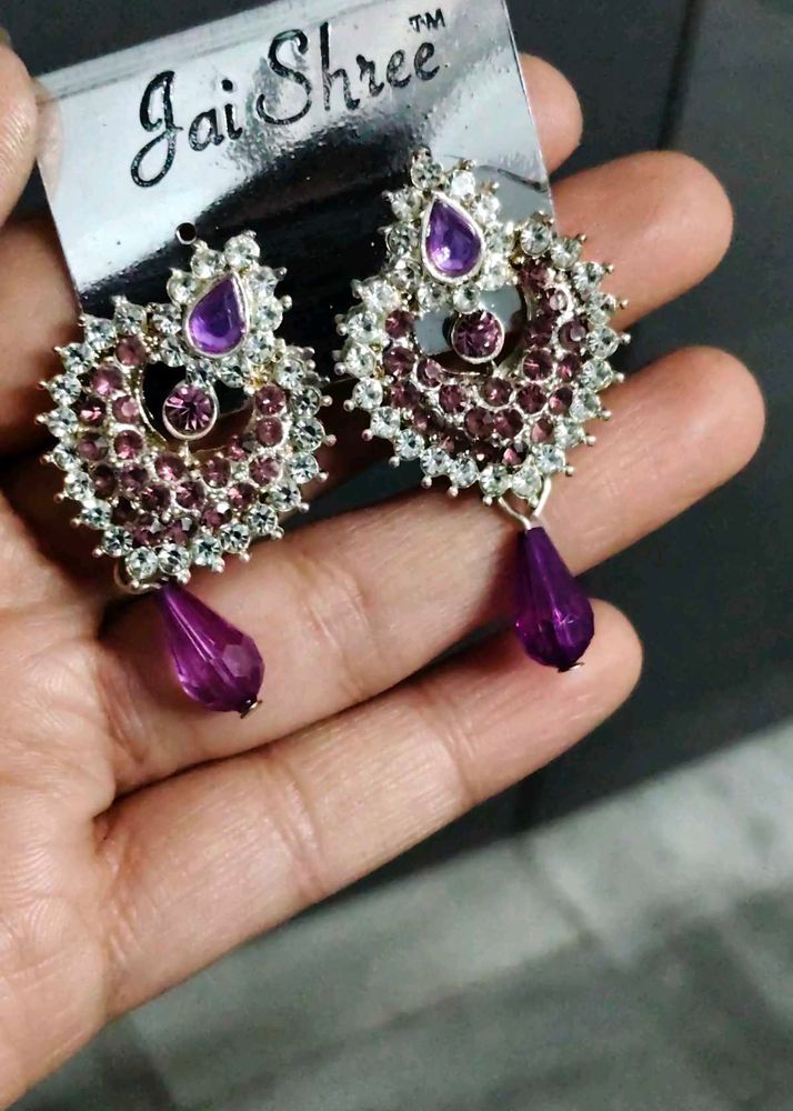 Stunning Purple &amp; Silver Dangle Earrings