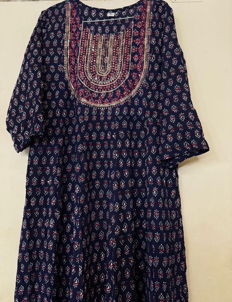 Navy Blue Printed Kurta
