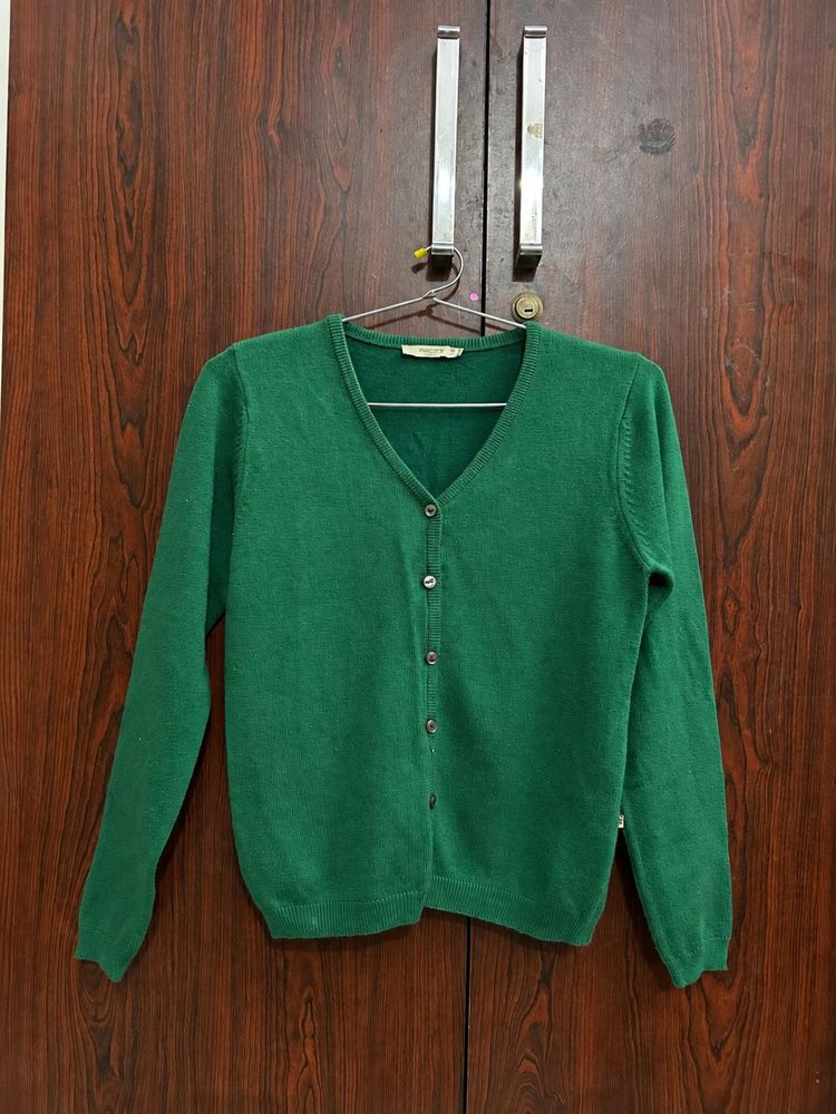 Van Heusen Korean Style Green V-Neck Knit Cardigan