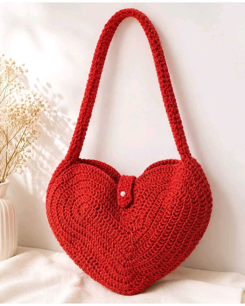 Red Heart Crochet Shoulder Bag