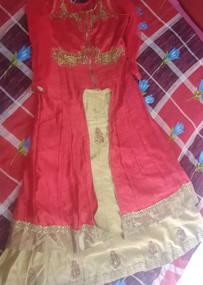 #beautiful red lahanga with long kurti.