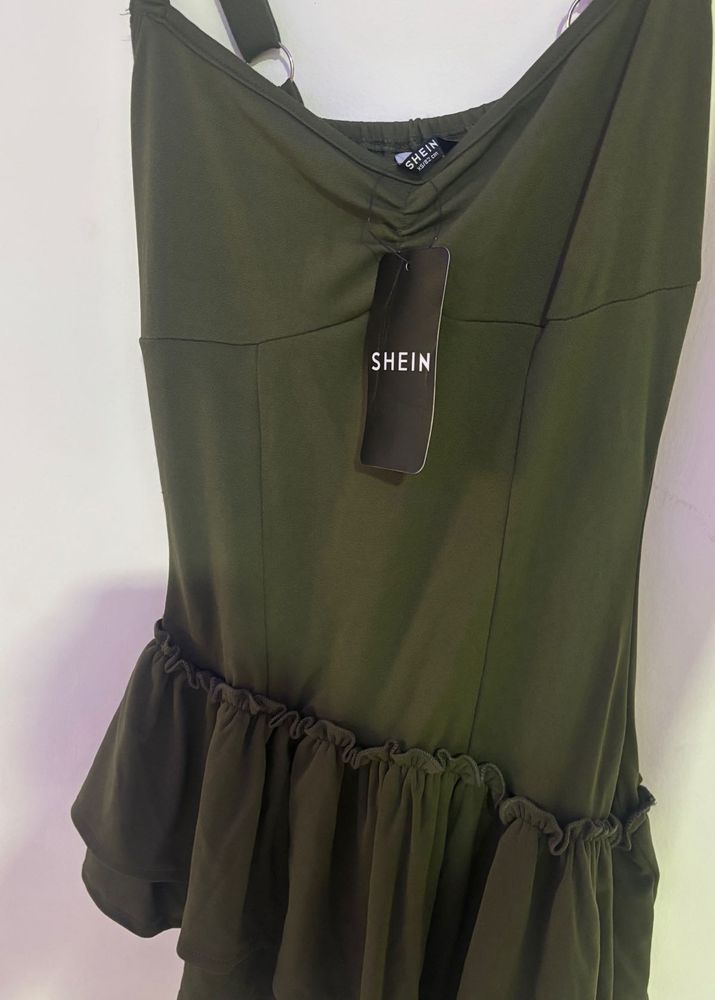 Olive Green Mini Dress - Shein