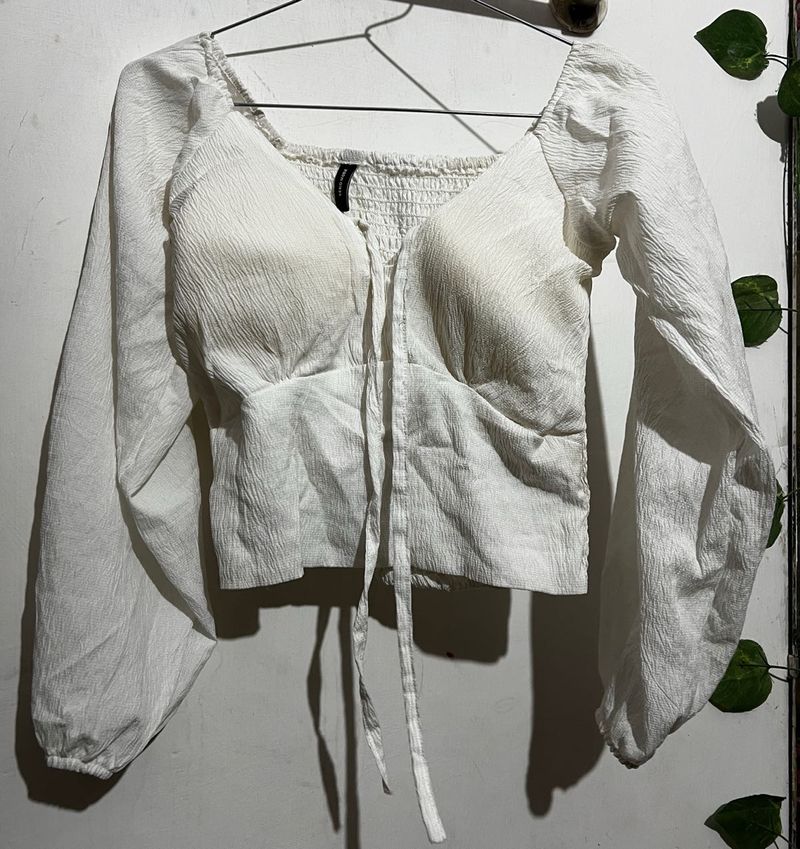 White Long Sleeve Crop Top