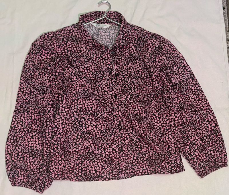 H&amp;M Pink Floral Print Blouse