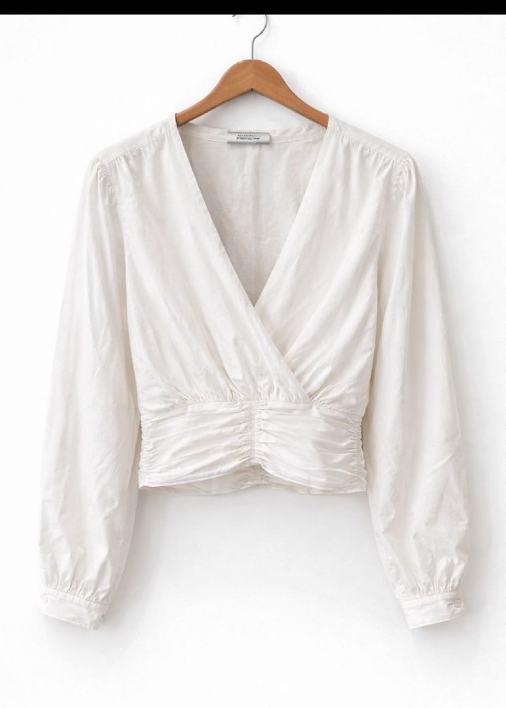 Chic White Ruched Wrap Blouse
