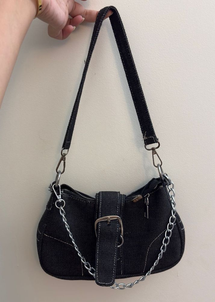 Imported Black Denim Shoulder Bag