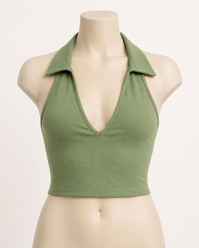 Ribbed Halter Neck Crop Top
