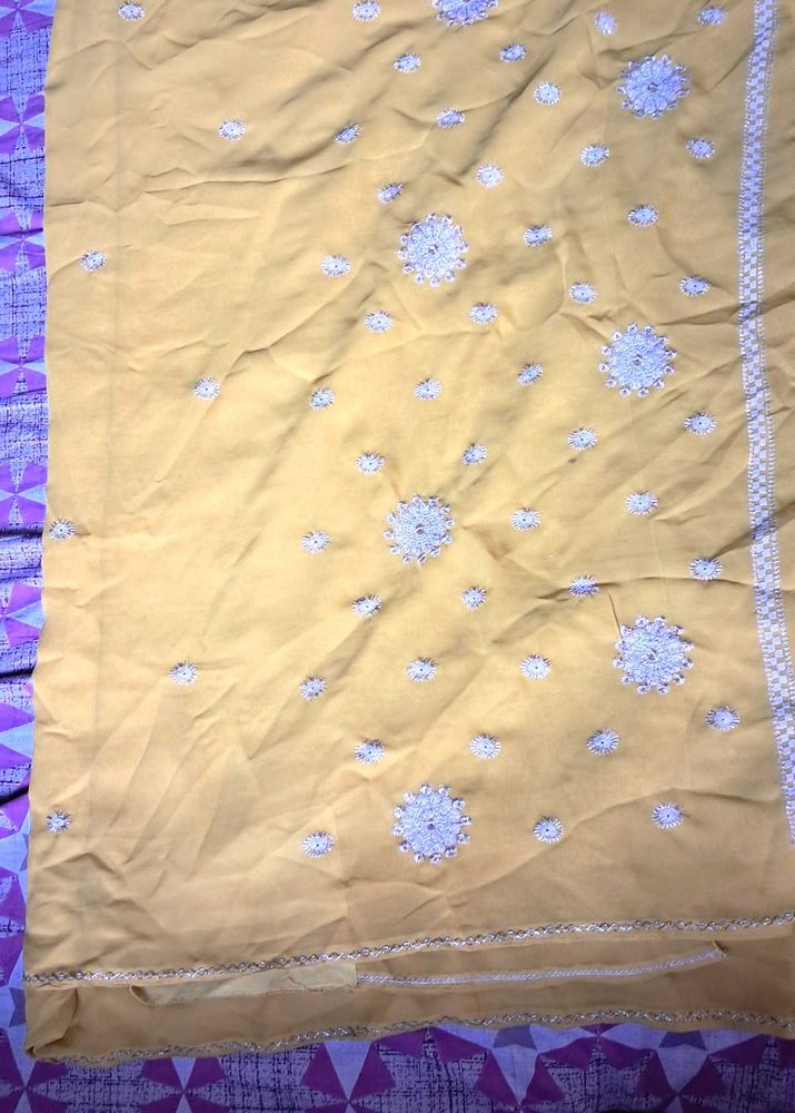 Yellow  🥻 Saree With Embroidery  Work.