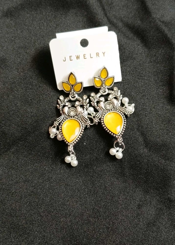 Elegant Yellow Stone Peacock Earrings