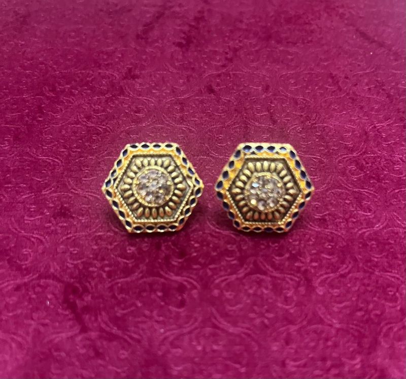 Gold Hexagonal Stud Earrings with Stones