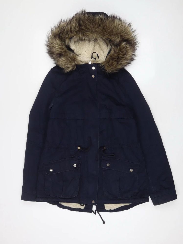H&amp;M Black Fur Hooded Winter Parka Jacket