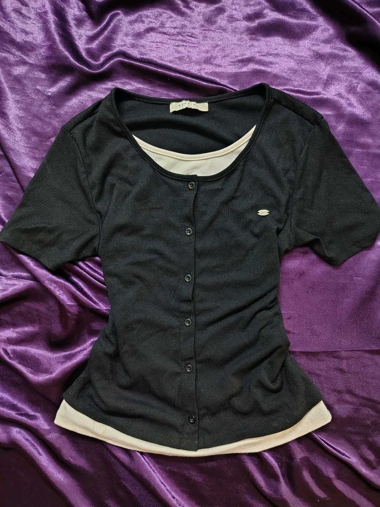 Stylish Black Button-Up Top