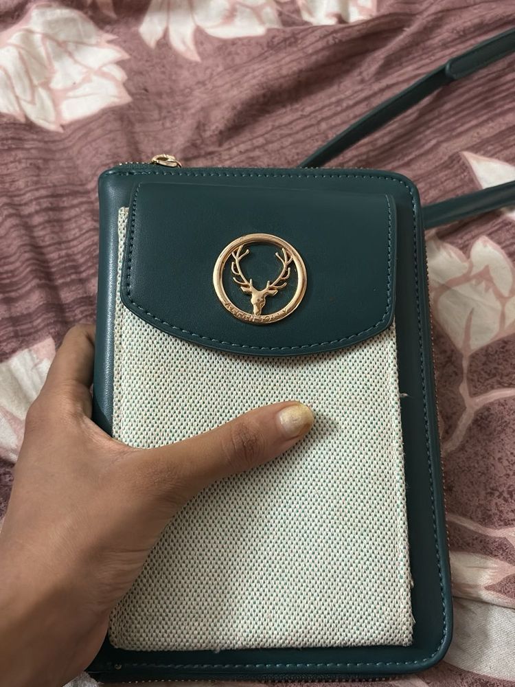 Allen Solly Green Crossbody Bag with Deer Emblem