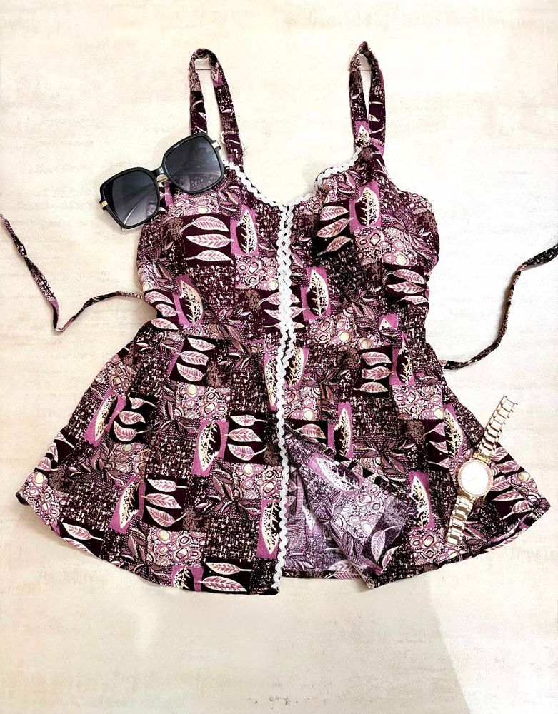 Boho Print Cami Top with Lace Trim