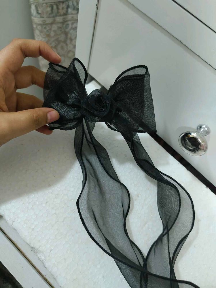 Elegant Black Organza Bow Hair Clip