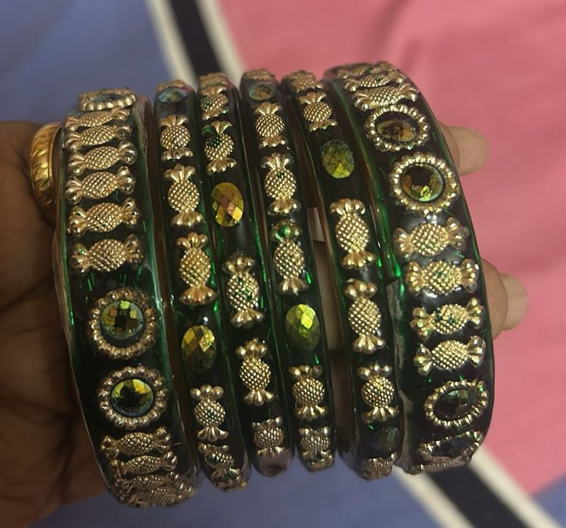 Green &amp; Gold Bangles