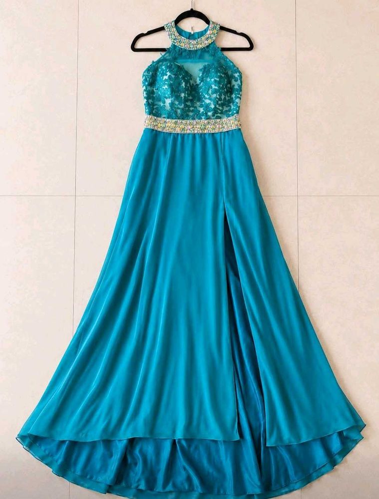 Stunning Teal Halter Neck Gown - Imported Milly