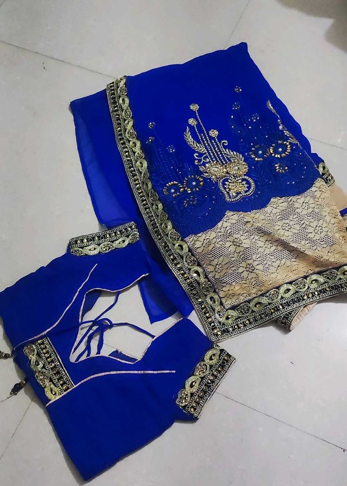 Royal Blue Saree with Embellished Blouse