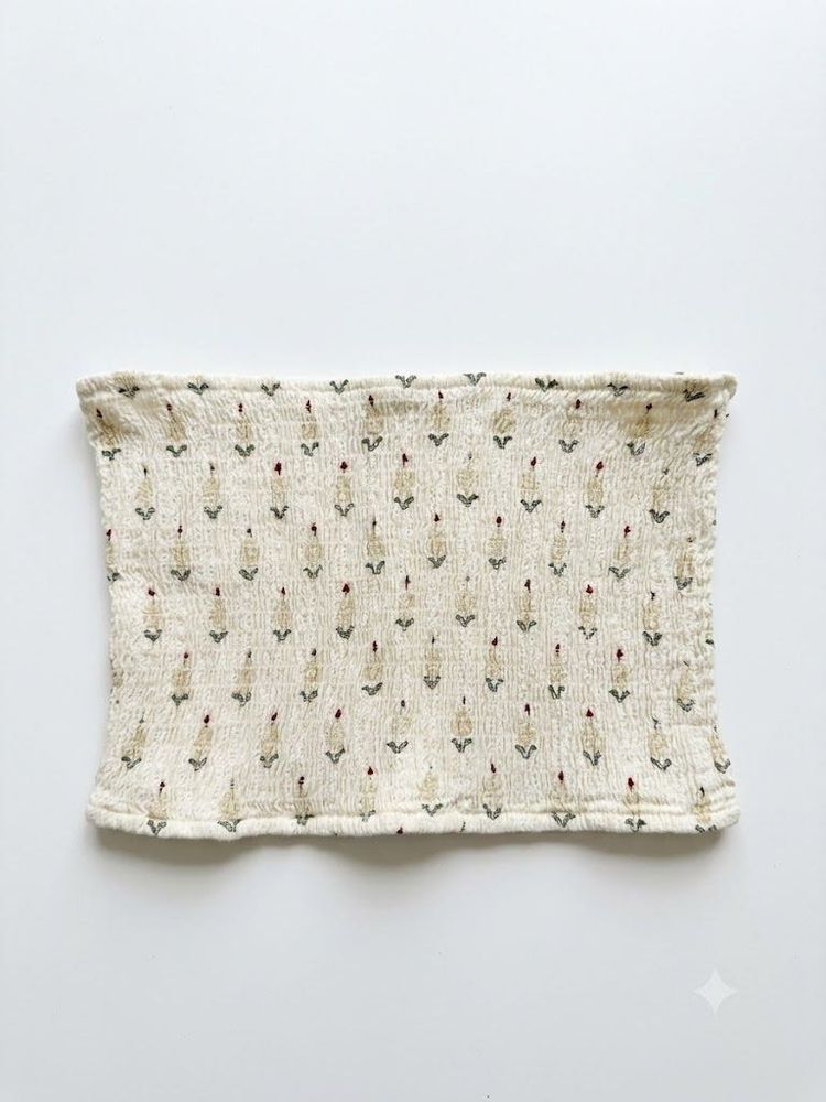 Cream Candle Print Smocked Tube Top