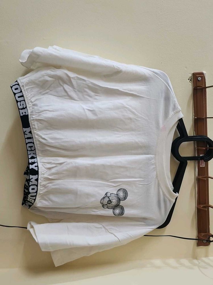 Mickey Mouse Cropped White T-Shirt