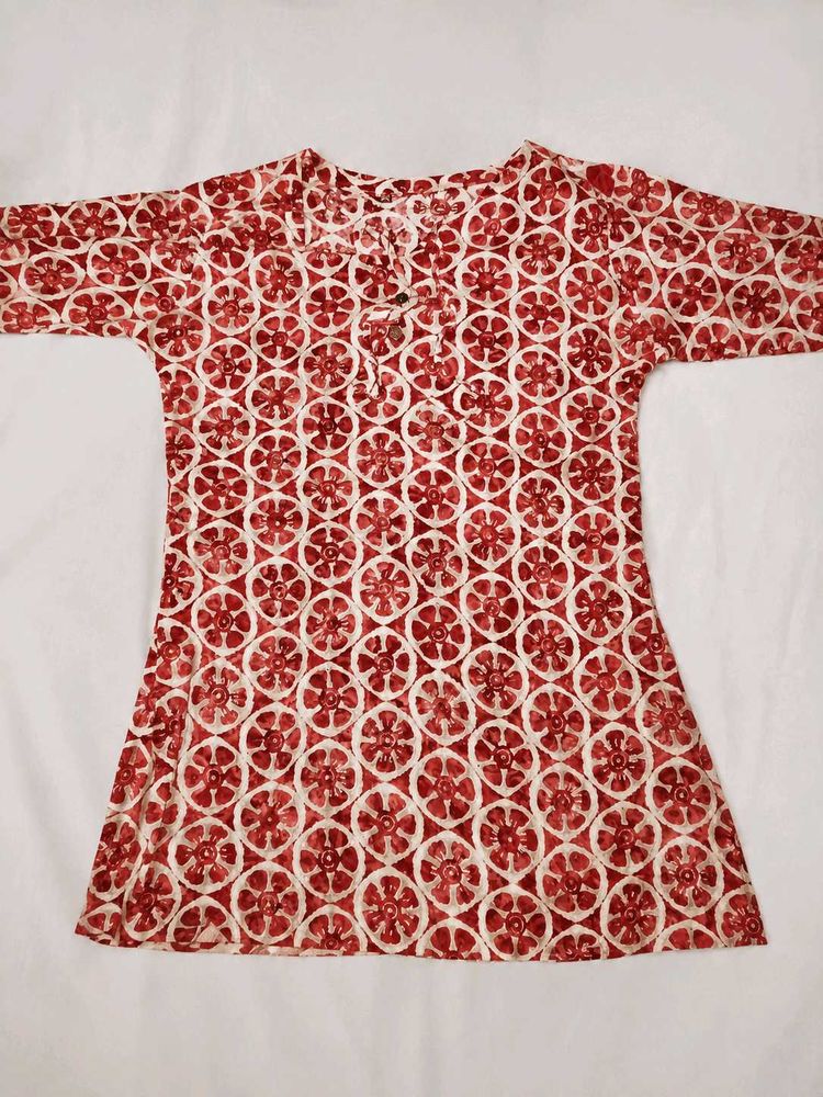 Red Floral Print Kurta