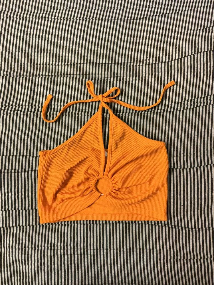 Orange Halter Neck Crop Top