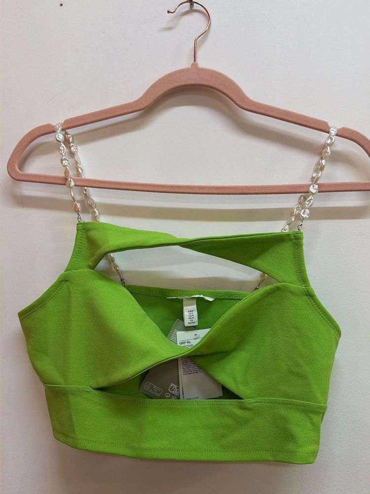 Lime Green Cut-Out Crop Top