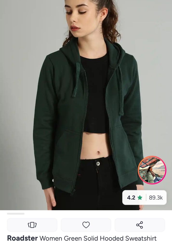 Roadster Women's Green Zip-Up Hoodie