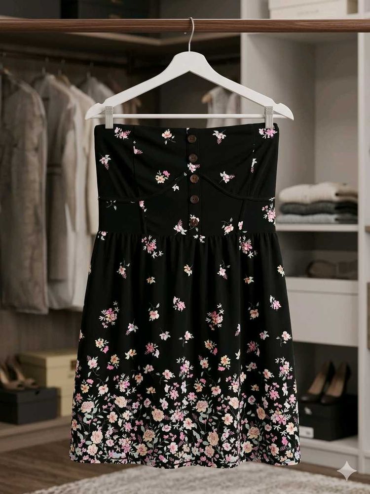Black Floral Strapless Tube Dress 🖤