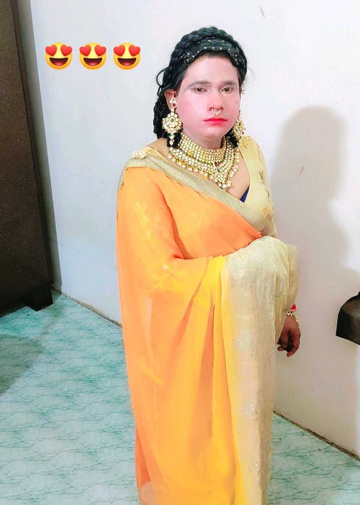 Vibrant Orange &amp; Cream Saree with blouse
