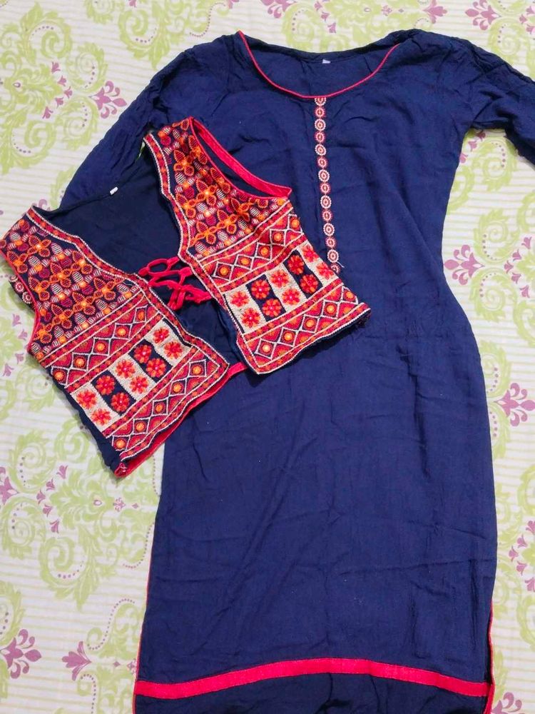 Embroidered Kurta with Waistcoat Set