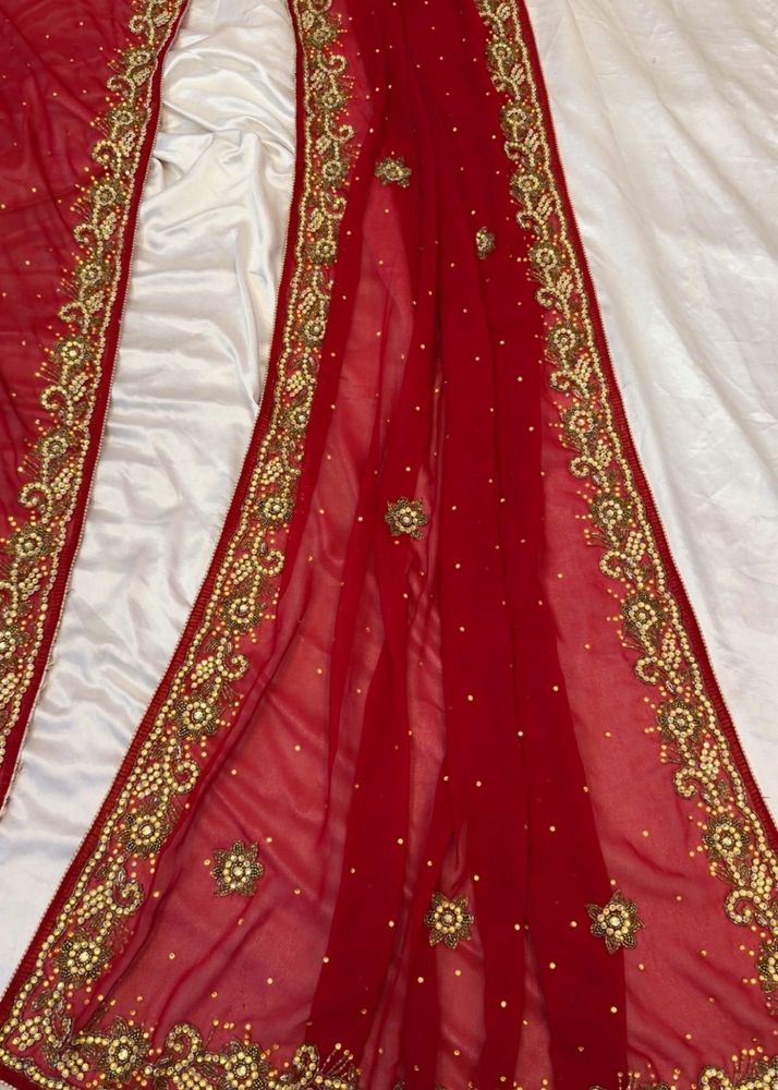 Red Embroidered Georgette Saree