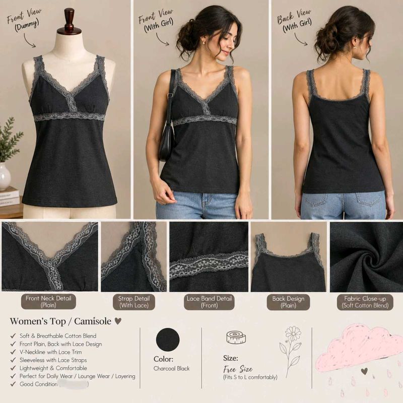 women’s camisole/top with beautiful grey lace deta