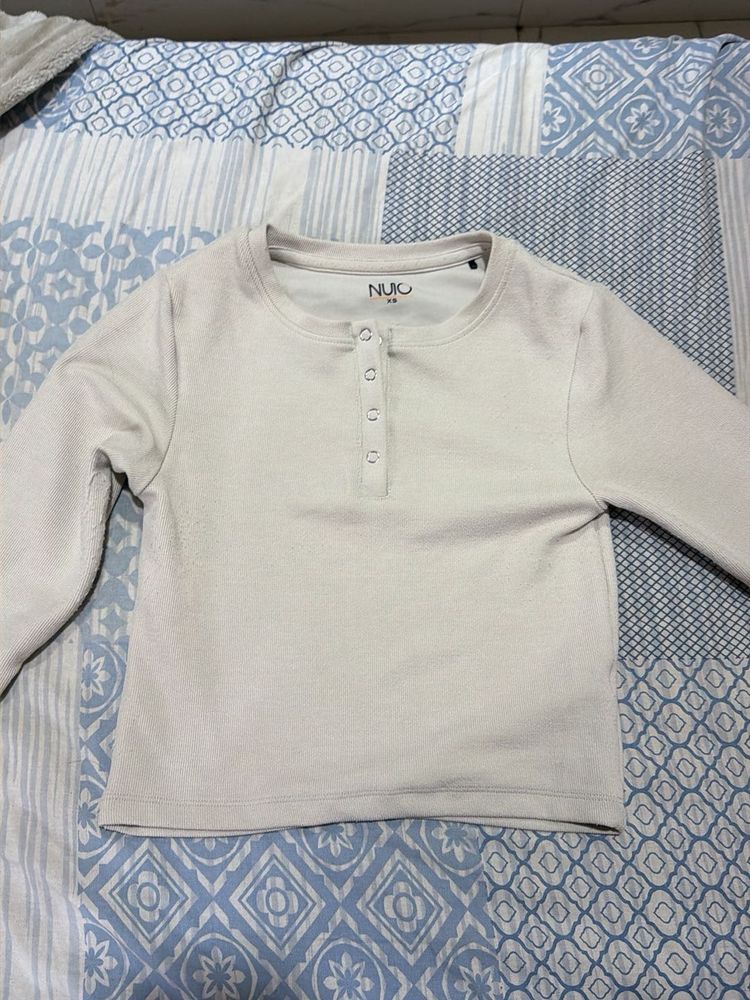 Cream Long Sleeve Henley Top