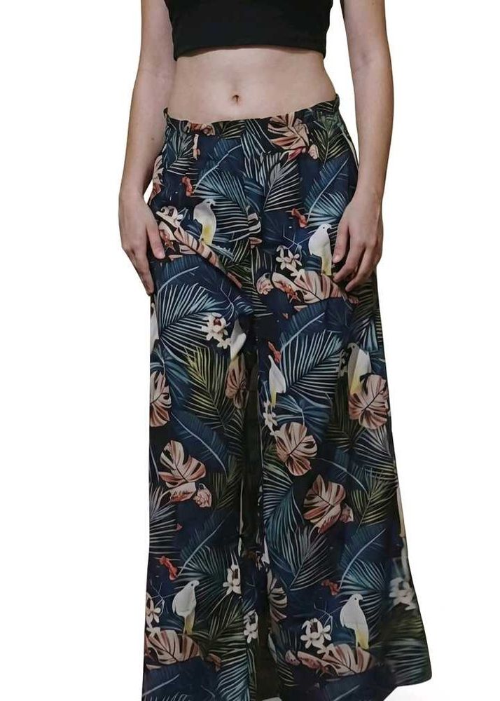 Tropical Print Wide Leg Pants