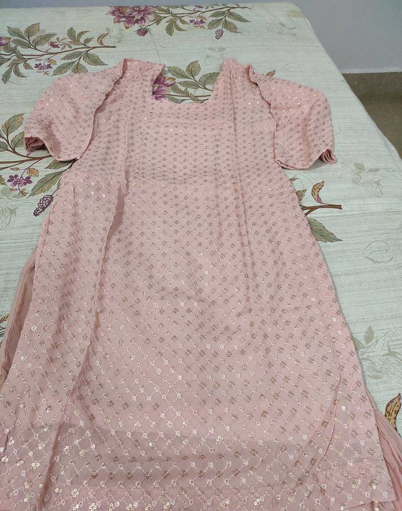 Elegant Pink Sequined Kurta Set