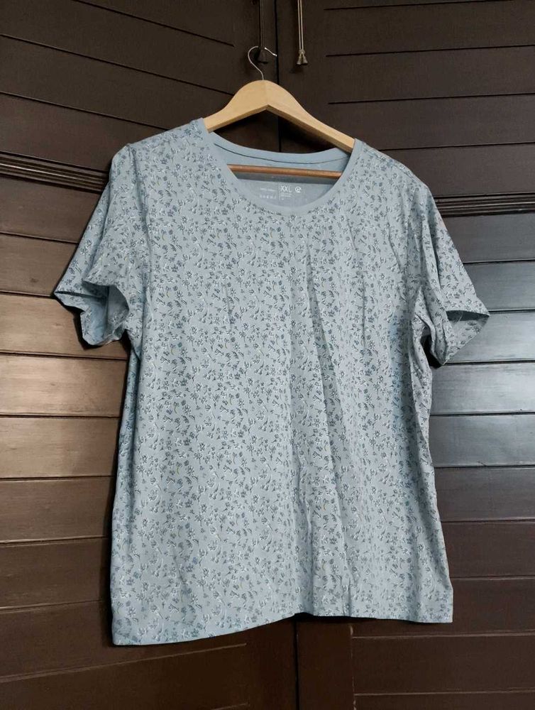Van Heusen Light Blue Floral Print T-Shirt