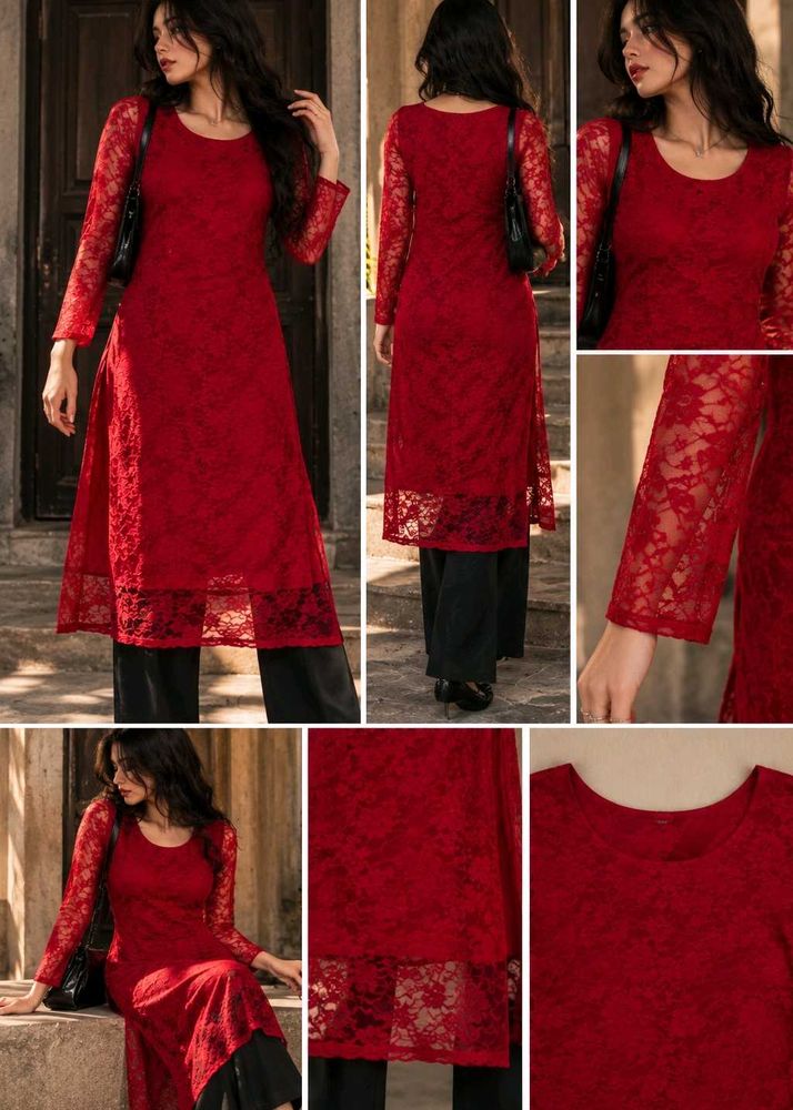 Elegant Red Lace Kurta