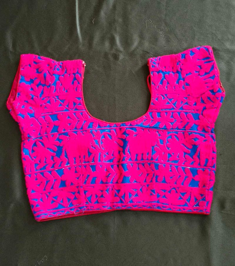 Pink &amp; Blue Embroidered Blouse
