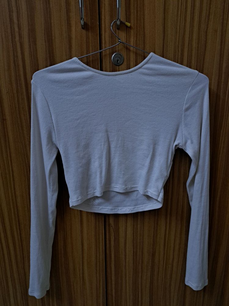 H&amp;M basic white crop top full sleeves