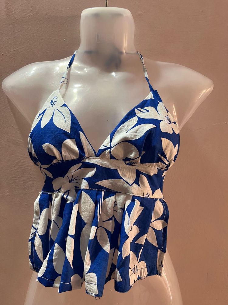 Blue Floral Halter Beach Backless top