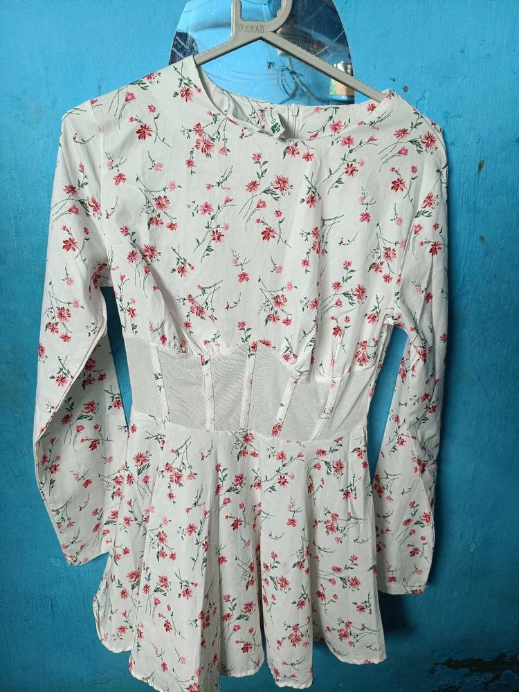 Floral Print Mesh Corset Dress