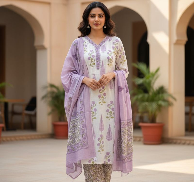 Elegant Floral Print Kurta Set
