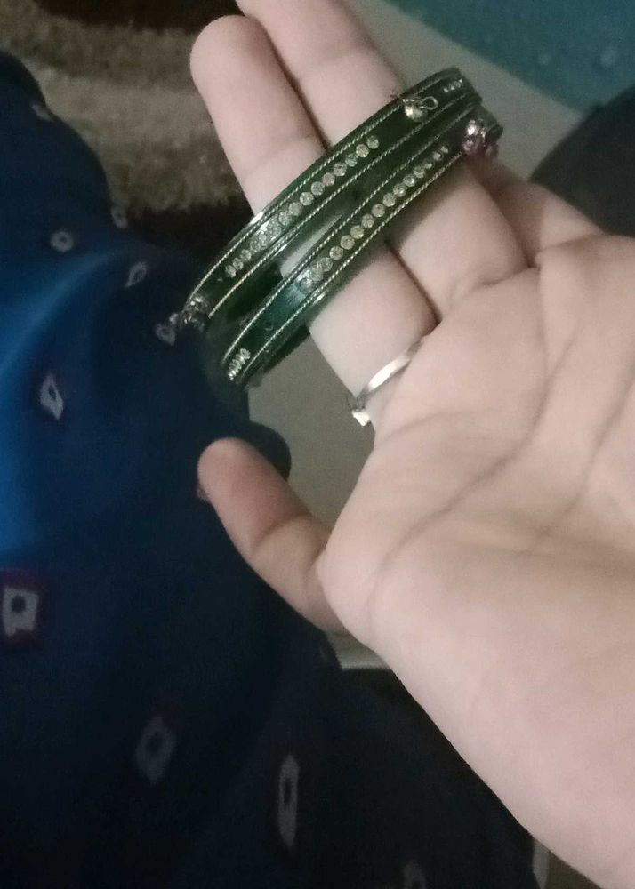 Green Bangles with Embellishments