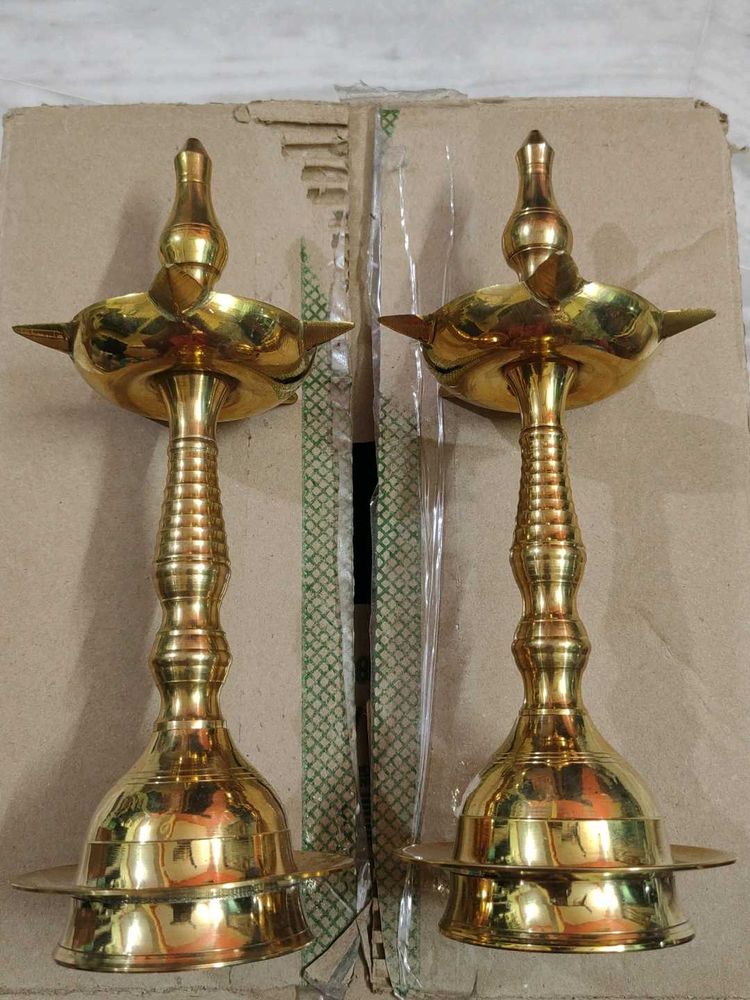Vintage Brass Oil Lamps - Pair Unused