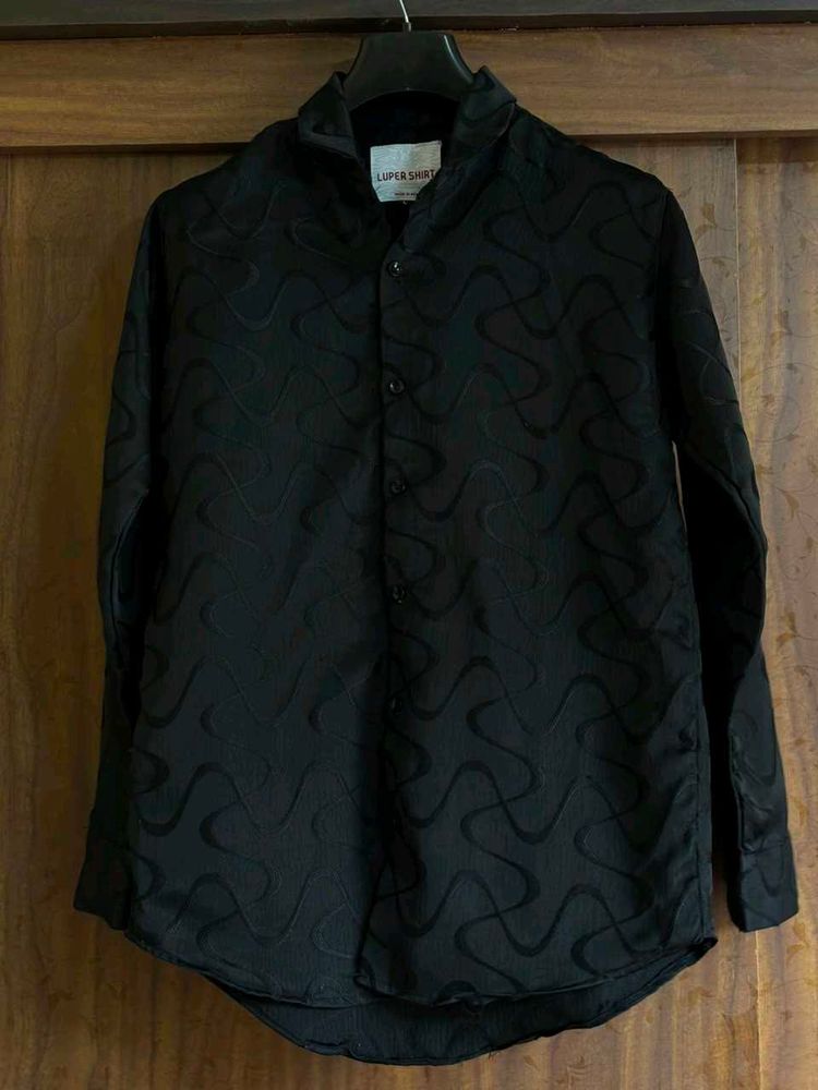 Stylish Black Textured Button-Up Shirt