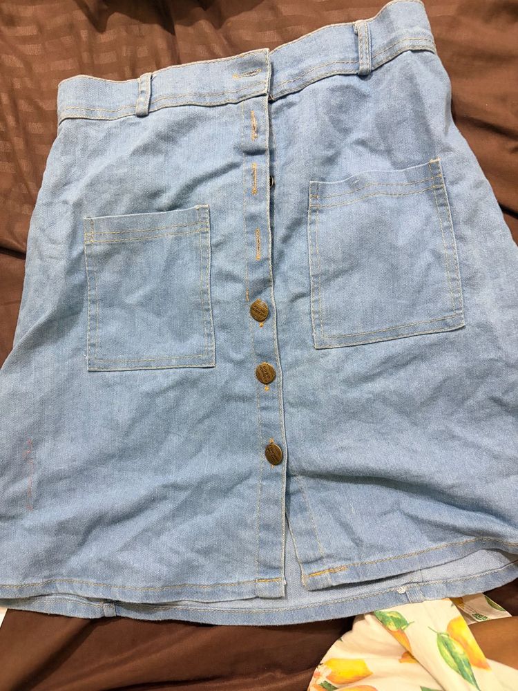 Light Wash Denim Button-Front Skirt