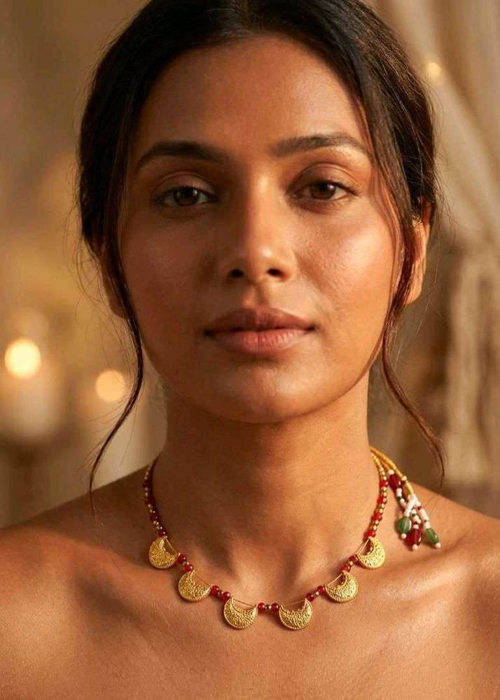 New Gold Plated Necklace with Red Beads