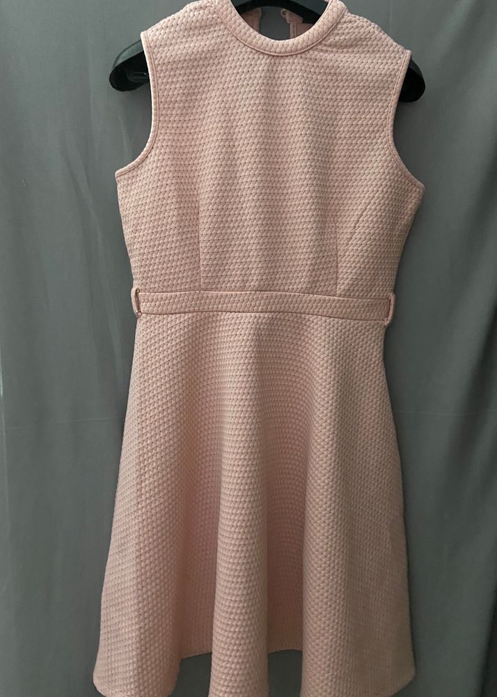 Anabelle Pastel Pink Skater Dress With Pearl Chain